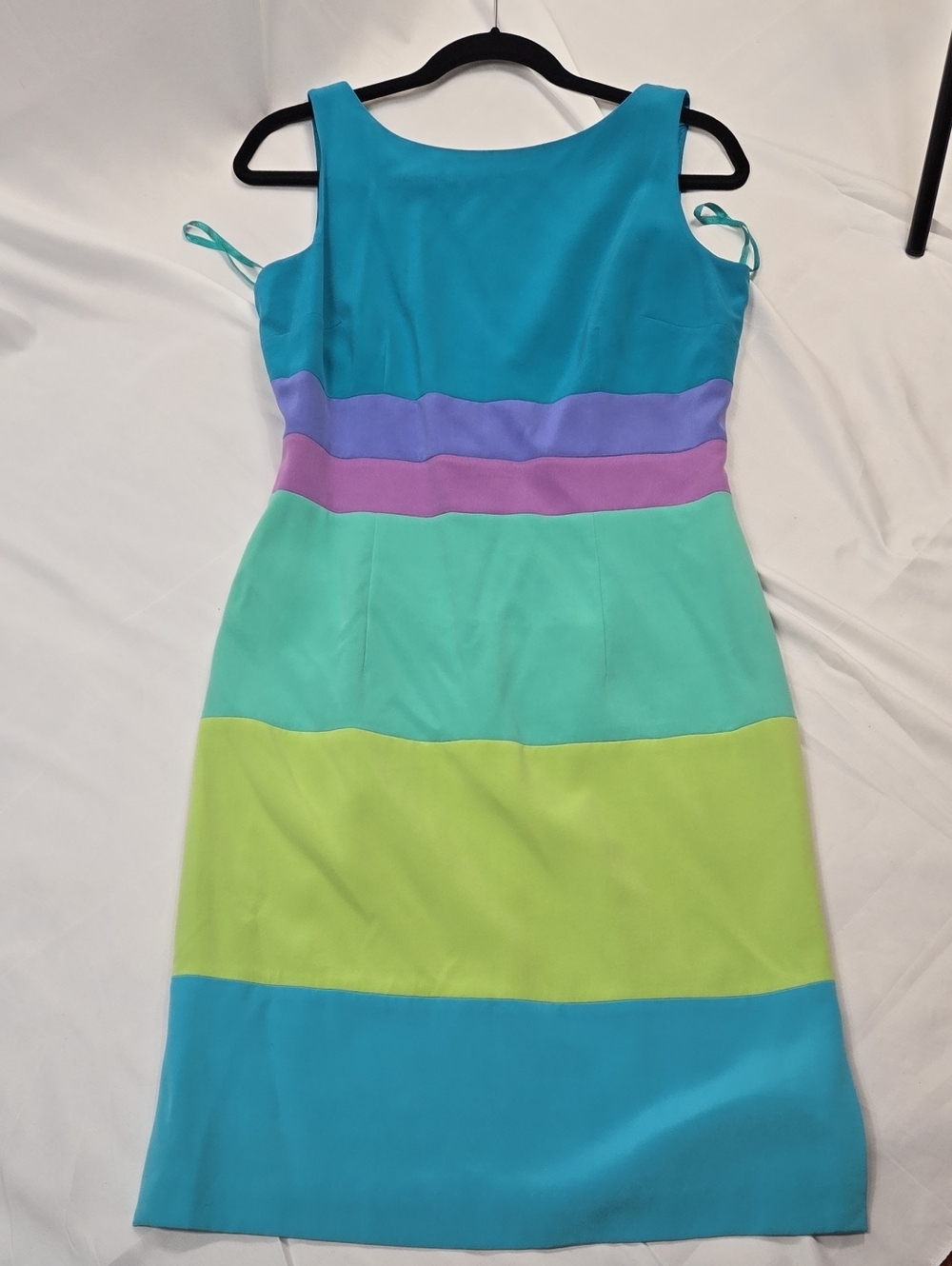 Valerie Dress Pure Silk Colorblock Midi Dress in Teal, Mint, Lime & Purple 8